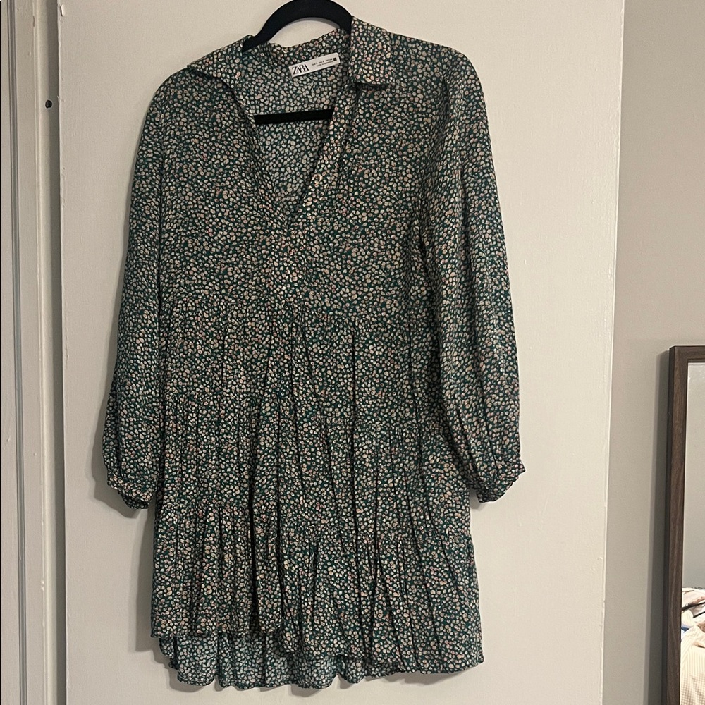 Zara Green Floral Long Sleeve Dress